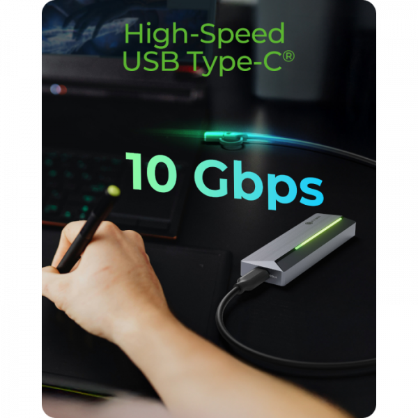 IcyBox IB-1826MCL-CU31 ohišje za M.2 NVMe/SATA SSD z vmesnikom USB-C 3.2 Gen 2 in RGB lučmi