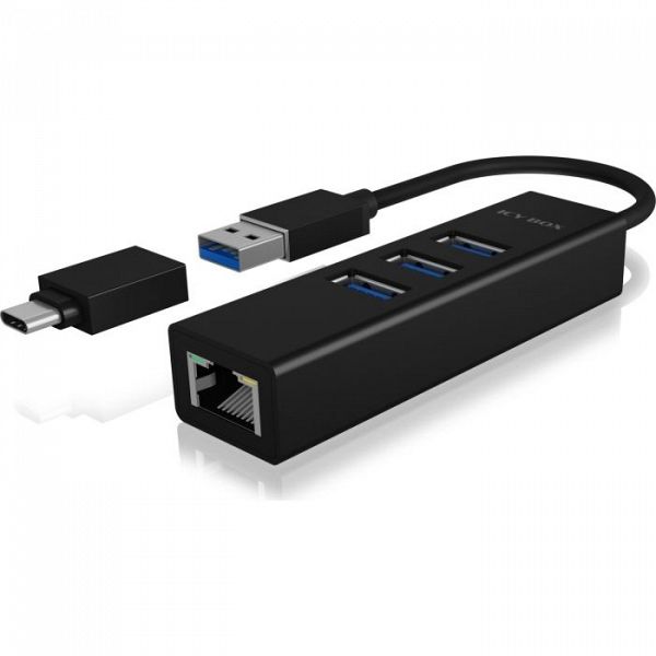 IcyBox  IB-HUB1419-LAN USB-A/C mrežna kartica in 4-portni HUB