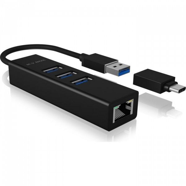 IcyBox  IB-HUB1419-LAN USB-A/C mrežna kartica in 4-portni HUB