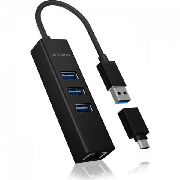 IcyBox  IB-HUB1419-LAN USB-A/C mrežna kartica in 4-portni HUB