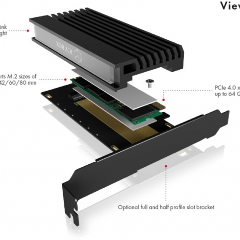 Icybox IB-PCI214M2-HSL ohišje/adapter za M.2 NVMe SSDje na PCIe x4 kartico s hladilnikom