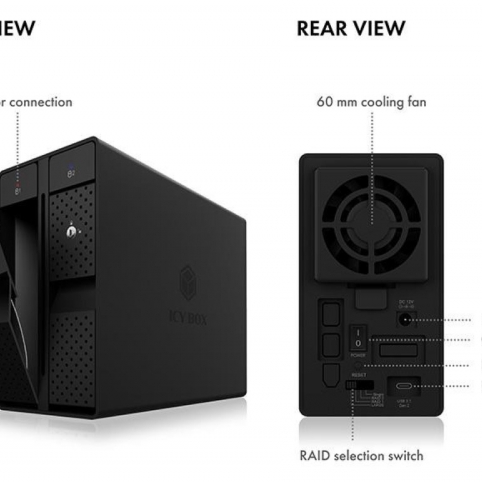 Icybox IB-RD3802-C31 zunanje RAID ohišje za 2 diska USB-C 3.1