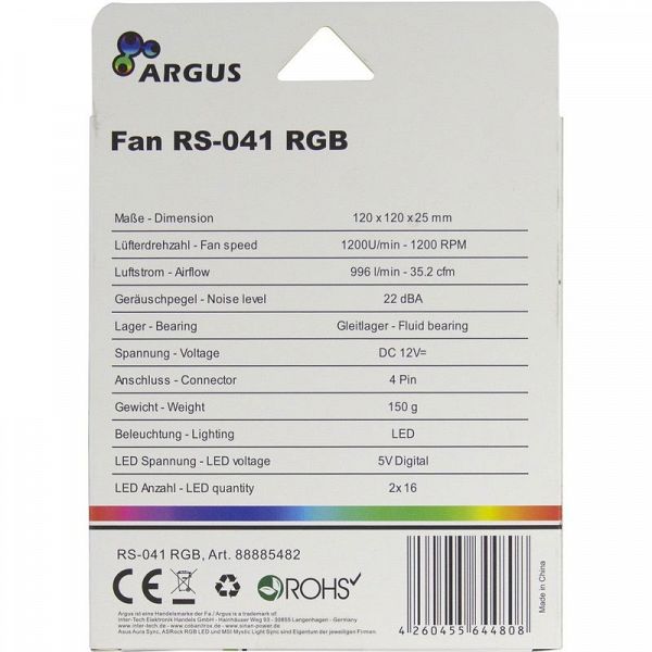 INTER-TECH ARGUS RS-041 RGB 120mm ventilator