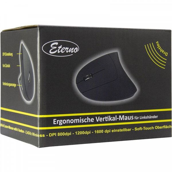 INTER-TECH Eterno KM-206L USB brezžična za levičarje optična za levičarje vertikalna miška
