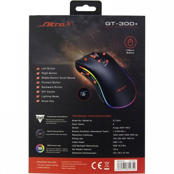 INTER-TECH Nitrox GT-300+ RGB USB žična optična gaming miška