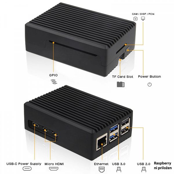 INTER-TECH ODS-739 črno ohišje za RASPBERRY Pi 5