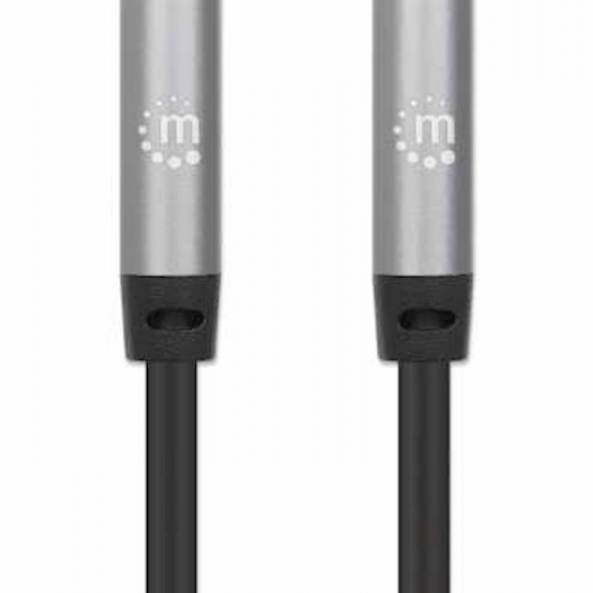 Kabel 3,5 mm Stereo moški/moški MANHATTAN, 1 m, črno/srebrna