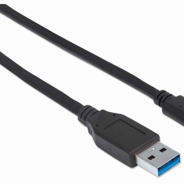 Kabel USB A/USB C SuperSpeed+ MANHATTAN moški/moški, USB 3.1 Gen 2, 1m, črne barve