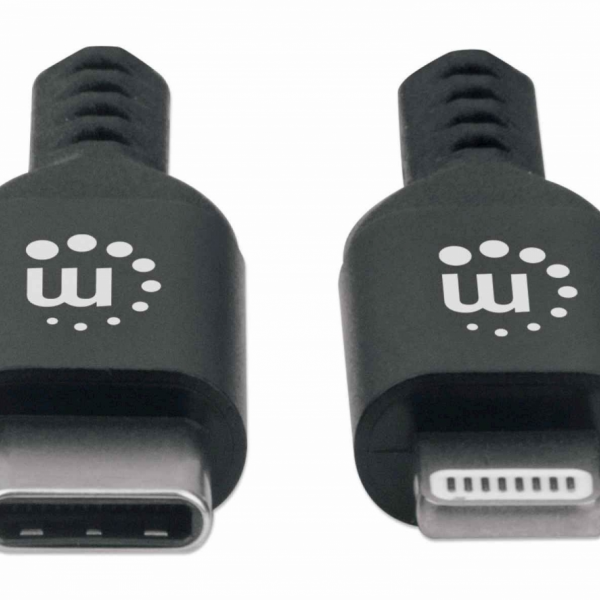 Kabel USB C/MFi-Certified 8-PinLightning MANHATTAN, moški/moški, 1m, črne barve