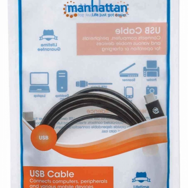 Kabel USB C/USB C MANHATTAN moški/moški, USB 2.0, 0,5m, črne barve