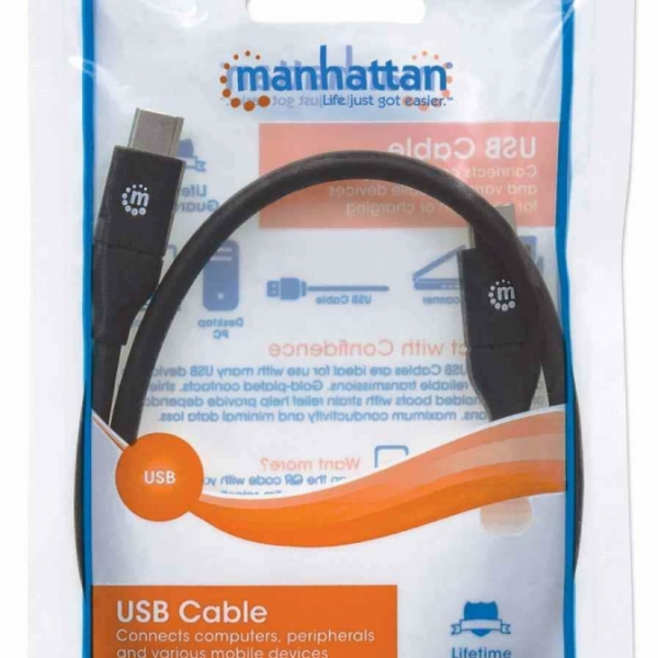 Kabel USB C/USB C SuperSpeed+ MANHATTAN moški/moški, USB 3.1 Gen 2, 0,5m, črne barve