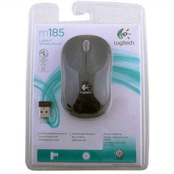 Logitech M185 Wireless mini miška, črna-siva