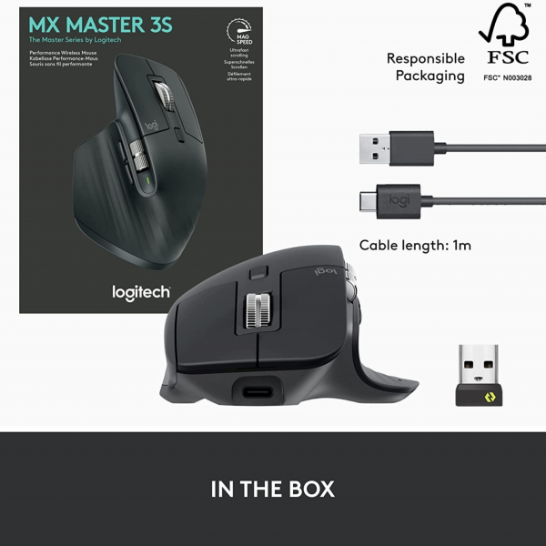 Logitech miška MX Master 3s Performance Wireless, grafitna