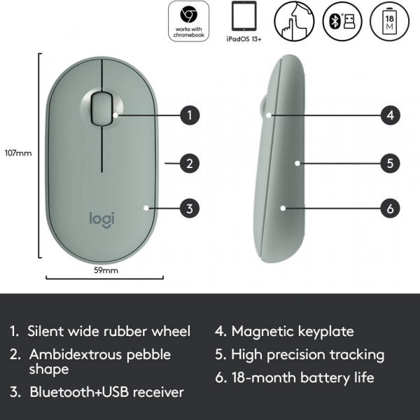 Logitech miška Pebble M350 Wireless, bela