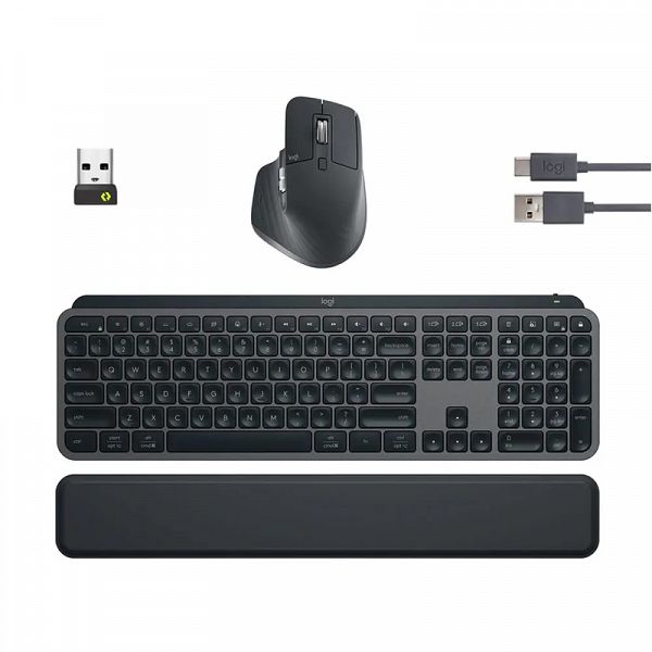 LOGITECH MX Keys S USB-C/BT brezžična osvetljena črna slo tisk naslon za zapestje + miška MX Master 3S + tipkovnica