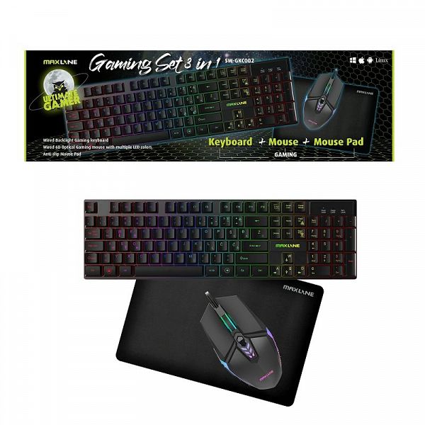 MAXLINE gaming komplet 3v1 (tipkovnica+miška+podloga) SW-GKC002  / SLO