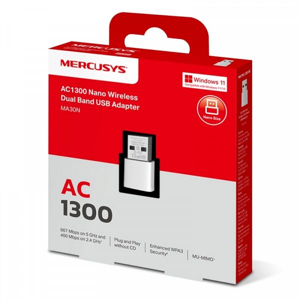 MERCUSYS MA30N AC1300 Nano Dual USB brezžični mrežni adapter