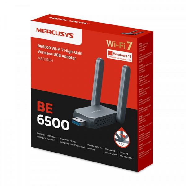 MERCUSYS MA37BEH BE6500 Wi-Fi 7 USB Tri-Band z visoko ojačitvijo brezžični mrežni adapter
