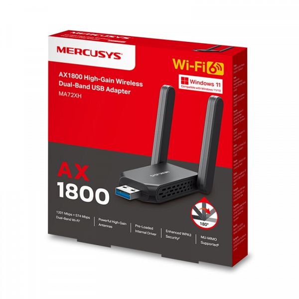 MERCUSYS MA72XH AX1800 Wi-Fi USB Dual Band z visoko ojačitvijo brezžični mrežni adapter