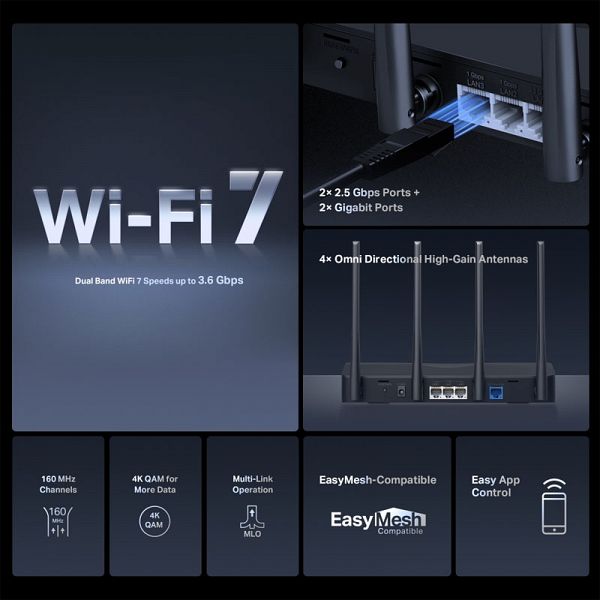 MERCUSYS MR27BE BE3600 Dual-Band WiFi7 brezžični usmerjevalnik-router