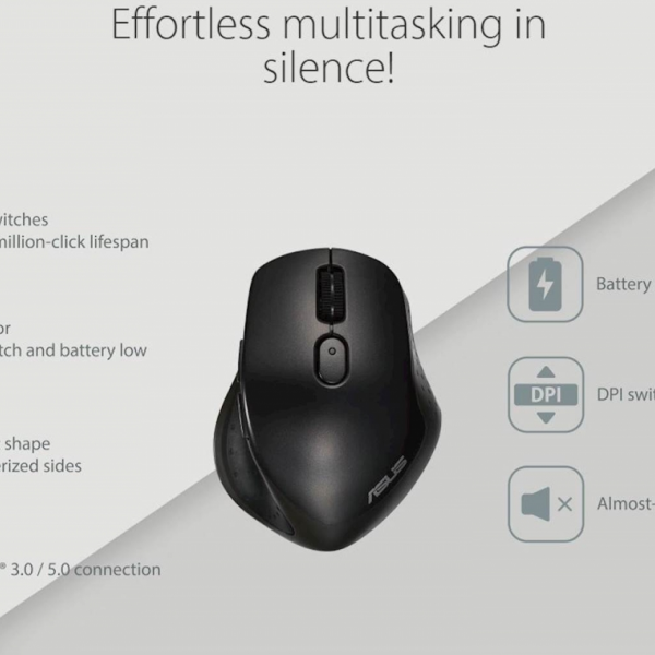 Miška ASUS MW203 Multi-Device Wireless Silent Mouse, tiha, brezžična, temno modra