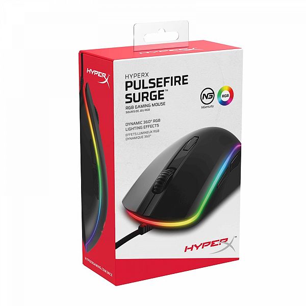 Miška HP HyperX PULSEFIRE SURGE, RGB, gaming, 16000 DPI, Simetrična oblika