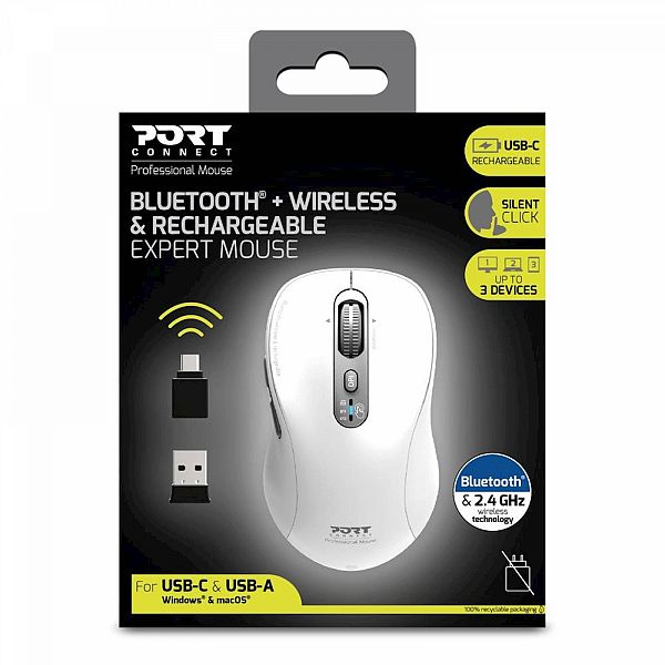 Miška Port Bluetooth expert Mouse bela