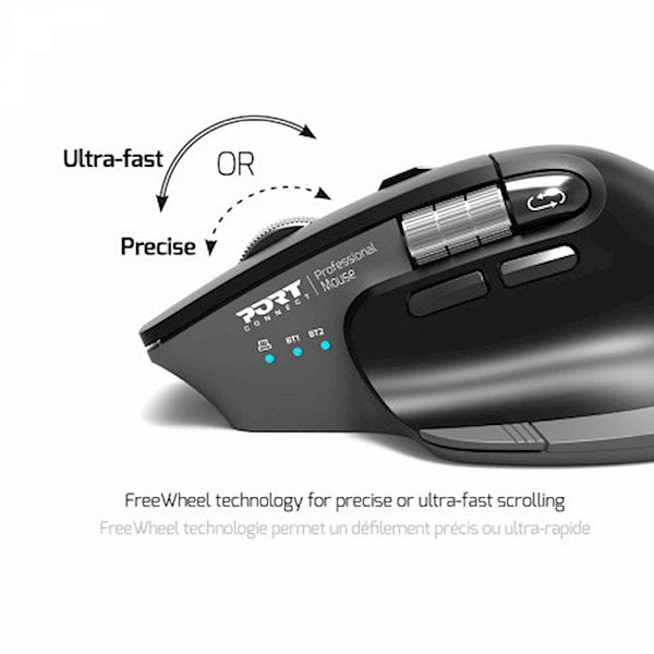 Miška PORT ULTIMATE WL+BT, USB-A / C, polnilna