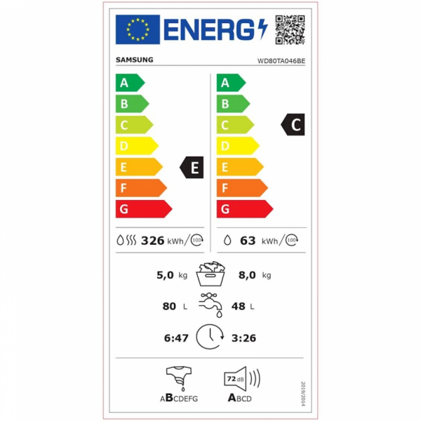 Pralno sušilni stroj SAMSUNG WD80TA046BE/LE