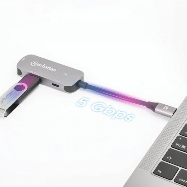 Priklopna postaja MANHATTAN 3-v-1 USB-C v HDMI sive barve