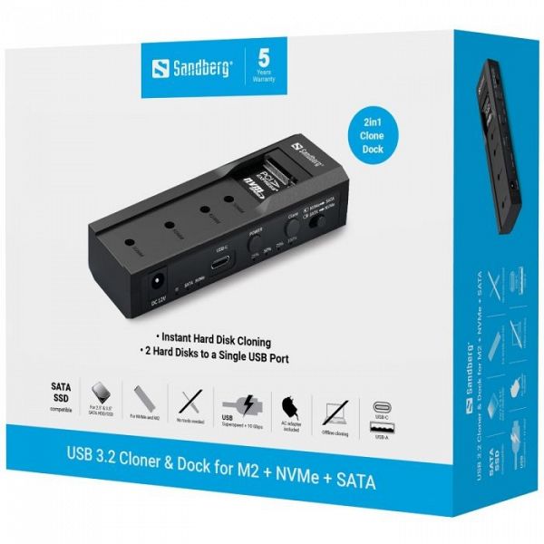 Sandberg USB 3.2 Cloner & Dock for M2 + NVMe + SATA