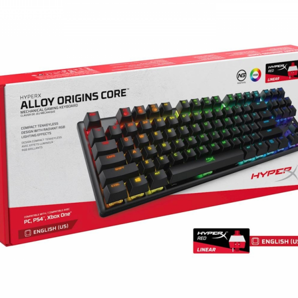 Tipkovnica HP HyperX Alloy Origins Core RGB, mehanična, HyperX Red Switch, linear, US