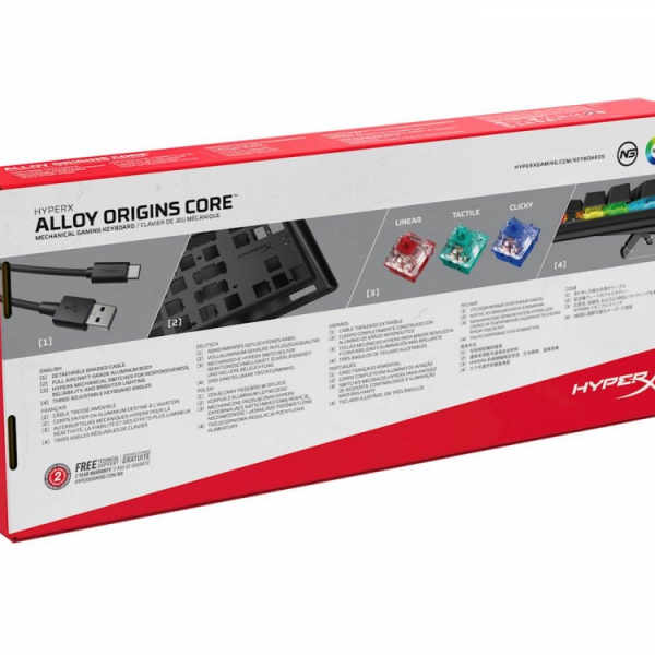 Tipkovnica HP HyperX Alloy Origins Core RGB, mehanična, HyperX Red Switch, linear, US