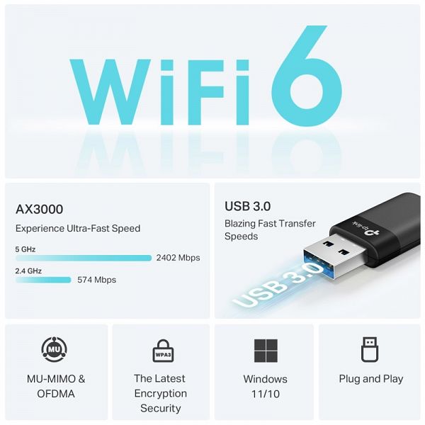 TP-LINK Archer TX50U AX3000 WiFi6 Dual-Band USB mrežna kartica