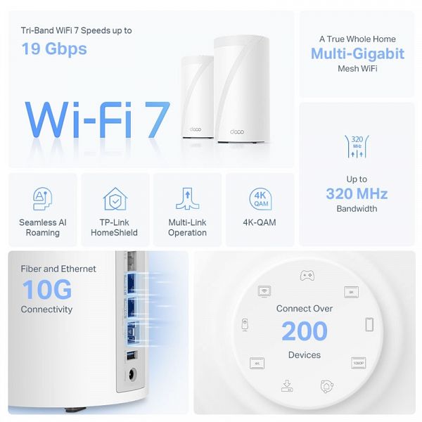 TP-LINK Deco BE85 BE19000 Tri-Band WiFi7 2-pack Mesh brezžični usmerjevalnik - router