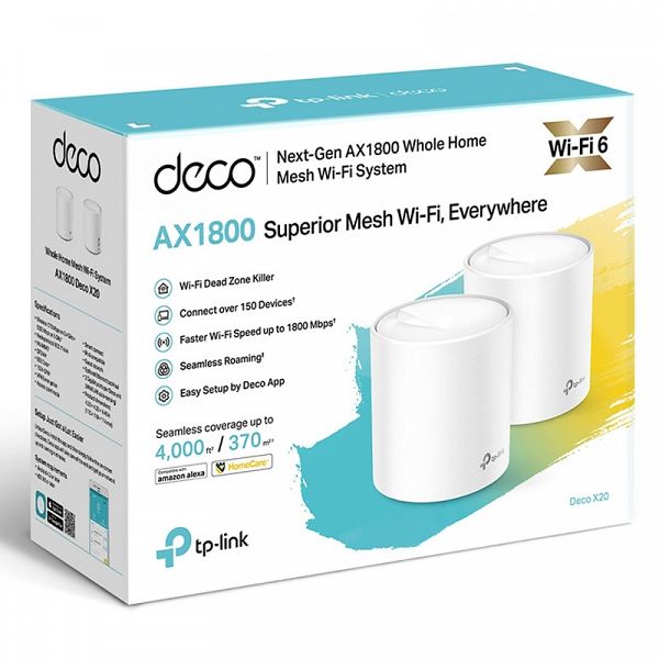 TP-LINK Deco X20 (2-pack) AX1800 Whole Home Mesh Wifi6 brezžični usmerjevalnik - router / dostopna točka-AP