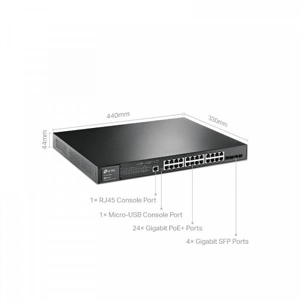 TP-LINK JetStream 28-Port Gigabit L2+ managed stikalo z 24-Port PoE+