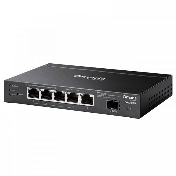 TP-LINK Omada SG2206MP 6-port Gigabit 4xPoE+ 1xSFP mrežno stikalo-switch