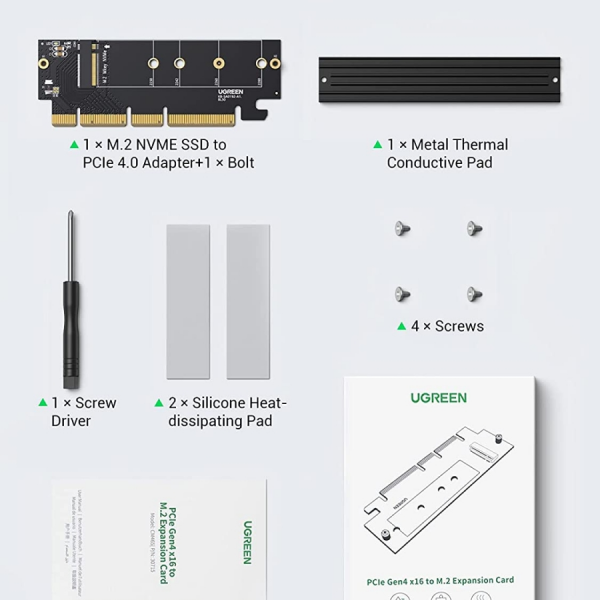 Ugreen M.2 PCIe NVME M-Key na PCIe 4.0 x16 adapter s hladilnikom - box