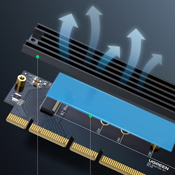 Ugreen M.2 PCIe NVME M-Key na PCIe 4.0 x16 adapter s hladilnikom - box