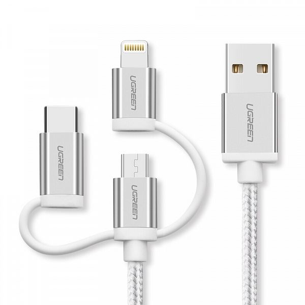 Ugreen USB 2.0 na Micro USB+Lightning+Type C (3 v 1) podatkovni kabel pleten 1,5m