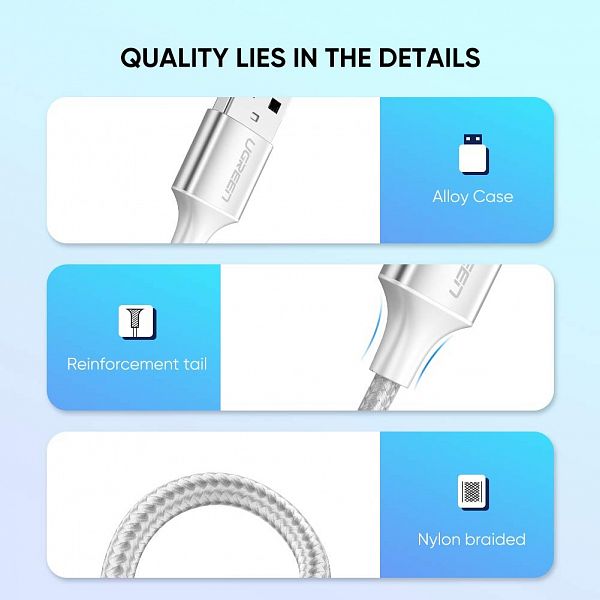 UGREEN USB 2.0 A na USB-C kabel 0.25m (bel) - polybag