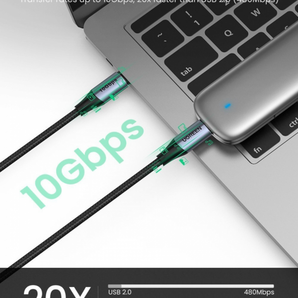 UGREEN USB-C 3.1 M/M Gen2 5A kabel 100W 1m (črn) - polybag