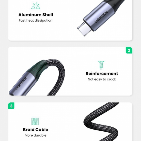 UGREEN USB-C 3.1 Gen2 10Gbps kabel 240W 1m (črn) 