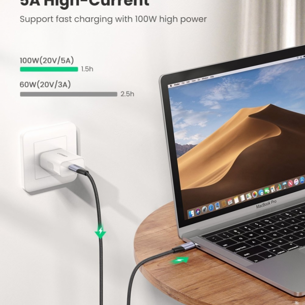 UGREEN USB-C 3.1 Gen2 10Gbps kabel 240W 1m (črn) 