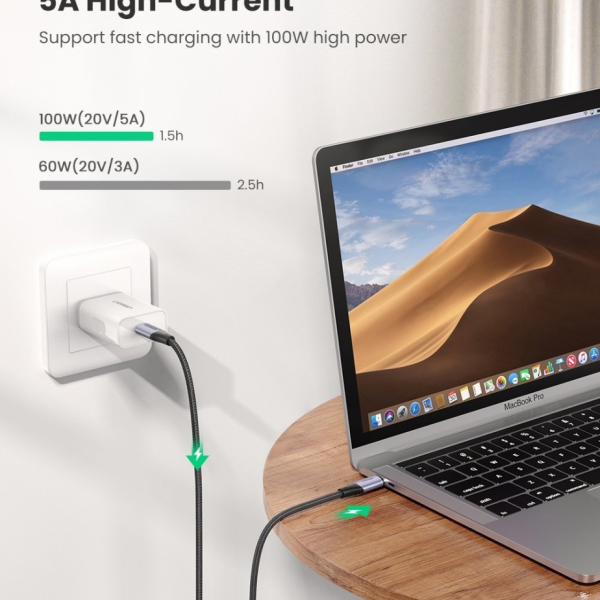 UGREEN USB-C 3.1 M/M Gen2 5A kabel 100W 1m (črn) - polybag