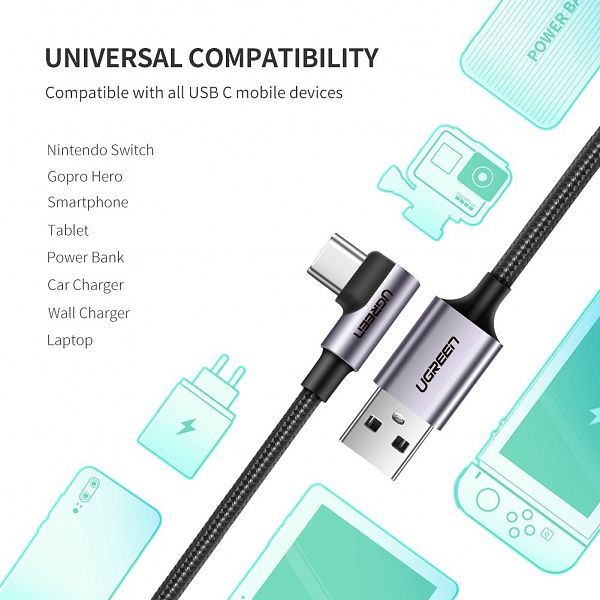 Ugreen USB A 2.0 na USB-C kotni kabel 1m - polybag
