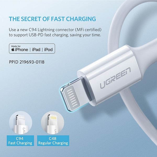 Ugreen USB-C na Lightning kabel srebrn 1m - ODPRTA EMBALAŽA!