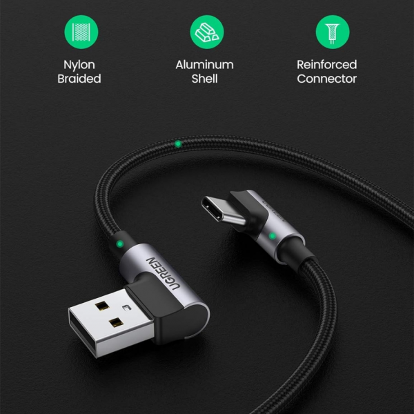 Ugreen USB v USB C 90-stopinjski kabel za hitro polnjenje 1M