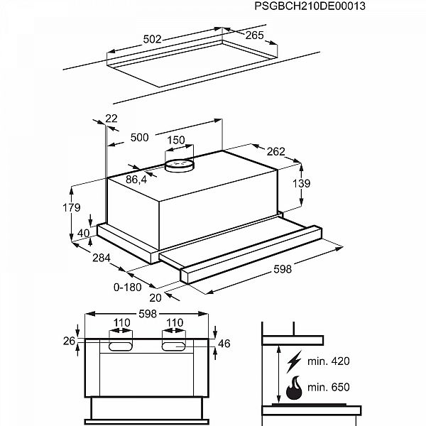 Vgradna izvlečna napa Electrolux LFP326AB, 60 cm, črna fronta